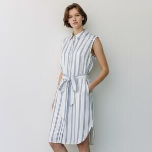 NEW Cotton On Alexis Shirt Dress Sleeveless Belt Tie White Blue Size M